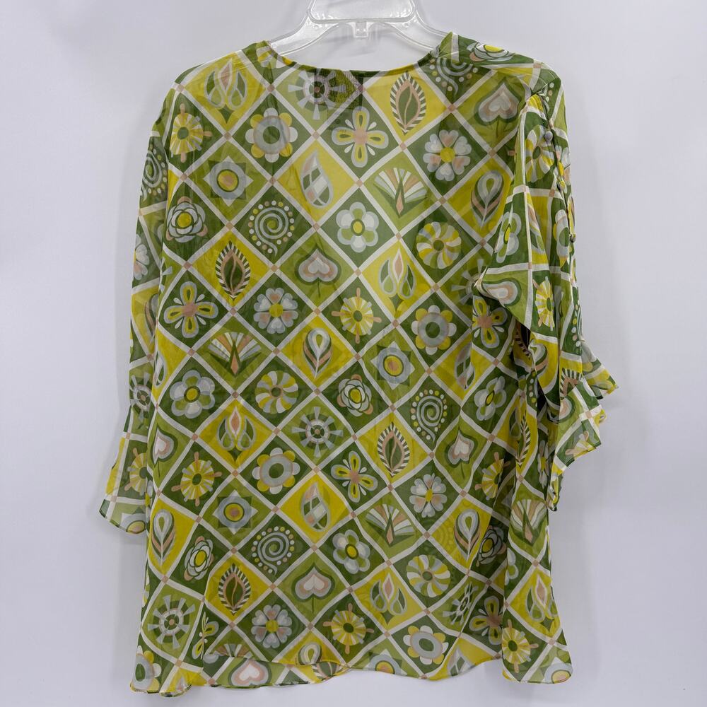 BOB MACKIE Art To Wear Silk Sheer Layer Sz L Tie Front 3/4 Flutter Sleeve Kimono - Picture 5 of 10